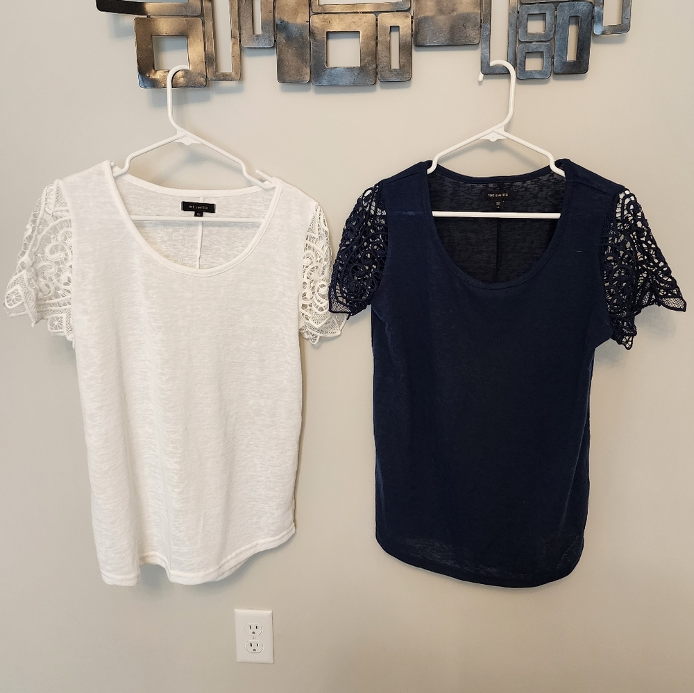 Lot of 2 - Like New - The Limited Lace Sleeve T-shirts - Size Large